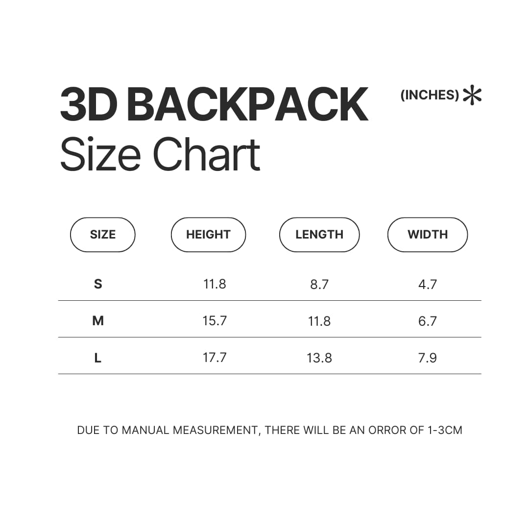 3D Backpack Size Chart - Grey's Anatomy Merch